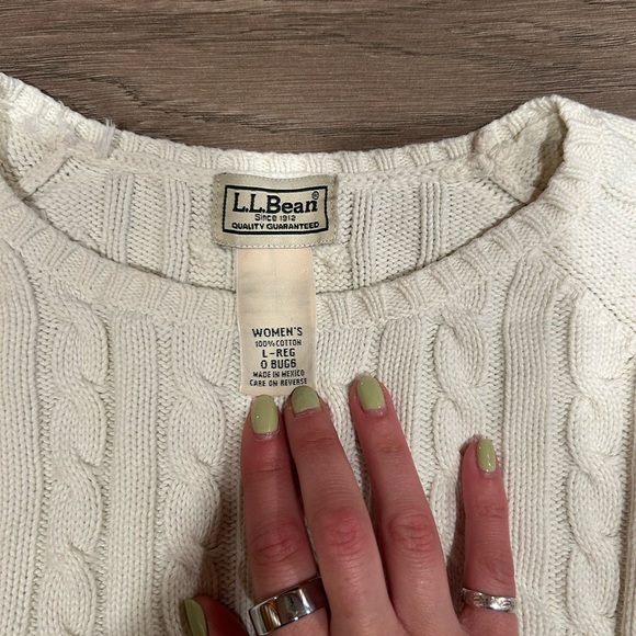 L.L. Bean Women’s Cream Cable-Knit Sweater, size L-Regular - Picture 2 of 3